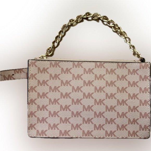 Michael Kors Pull Chain Belt Bag pink Logo MK Monogram Rose Gold, M - Picture 4 of 8